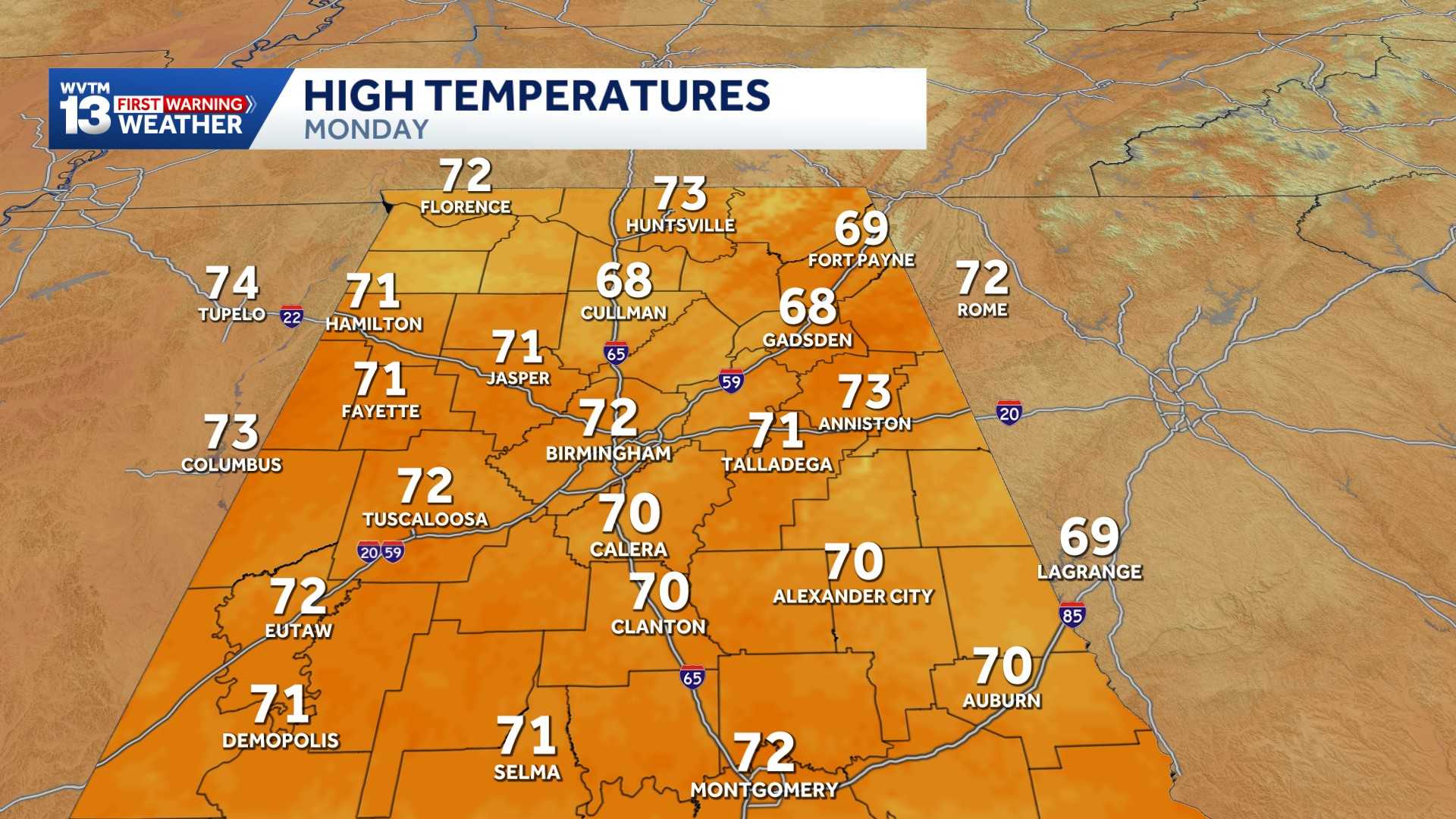 Alabama's weather forecast: Lows in the 40s, Highs in the 70s - WVTM