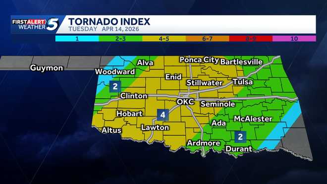 FORECAST: Oklahoma storms with tornado risk possible Tuesday