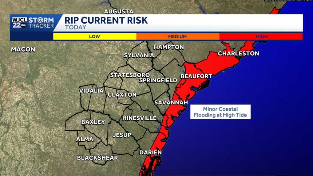 Breezy, warm day with High Rip Current Risk for Southeast Georgia, Lowcountry