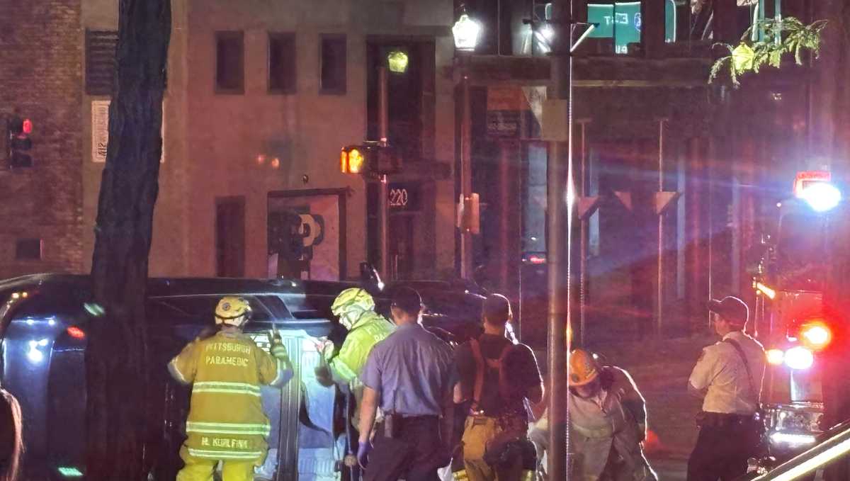 First responders on scene of rollover crash in Downtown Pittsburgh