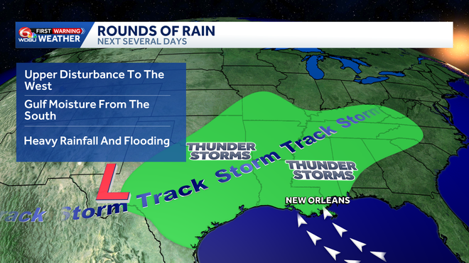 High chances of rain will continue through the week
