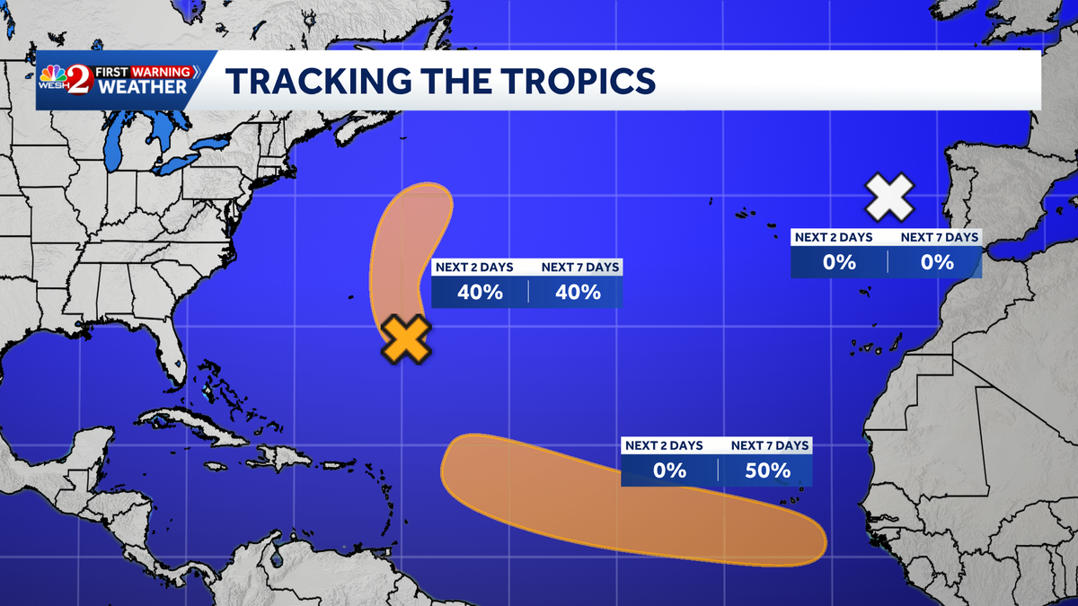 Formation chances up slightly as NHC monitors areas of interest in Atlantic