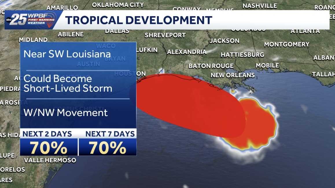 Gulf storm near Louisiana could strengthen into tropical depression or storm, NHC says