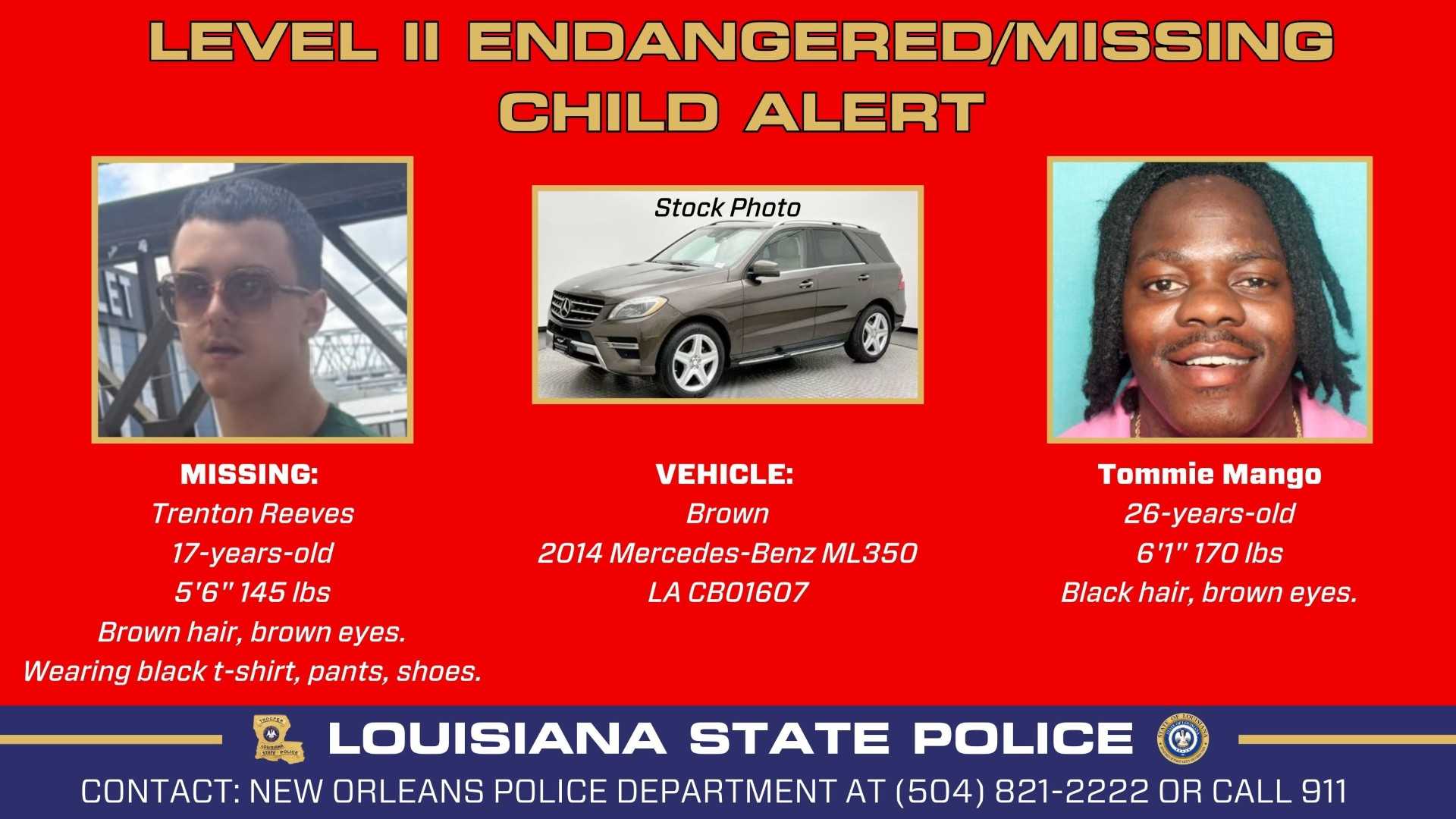 Louisiana police issue missing child advisory for non-verbal teen