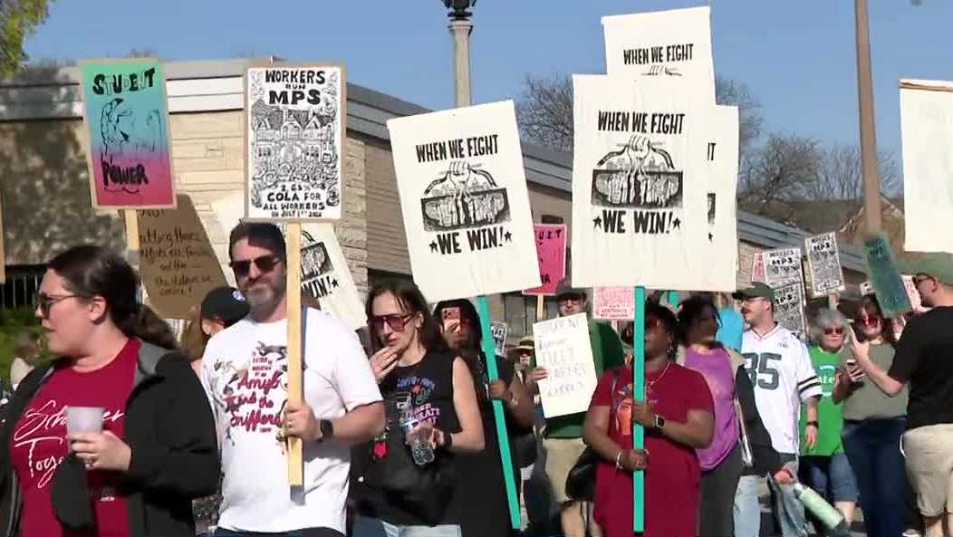 Milwaukee teachers union protests job cuts outside district headquarters