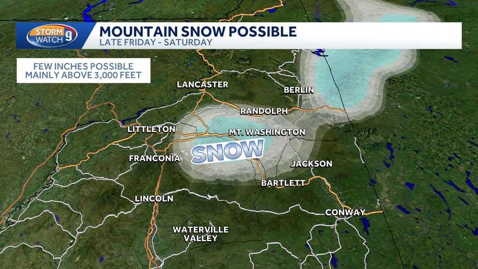 Steady rain, mountain snow in New Hampshire amid chilly start to weekend