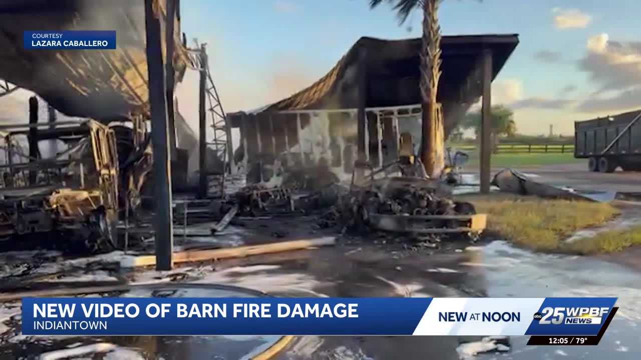 VIDEO: Fire destroys barn and vehicles in Indiantown, firefighter treated for exhaustion