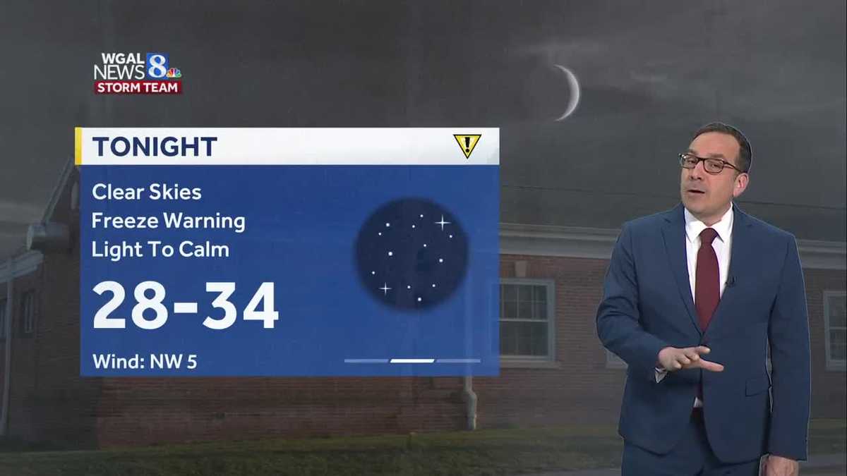 Freeze warning tonight then temperatures trend upward for south central -PA
