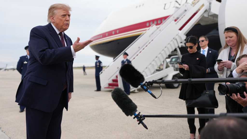 Photo: KCRA President Donald Trump speaks to reporters before boarding Air Force One, Wednesday, Oct. 28, 2026, at Joint Base Andrews