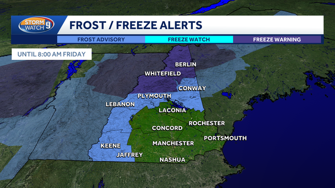 Freeze Warning, Frost Advisory issued for parts of NH Thursday