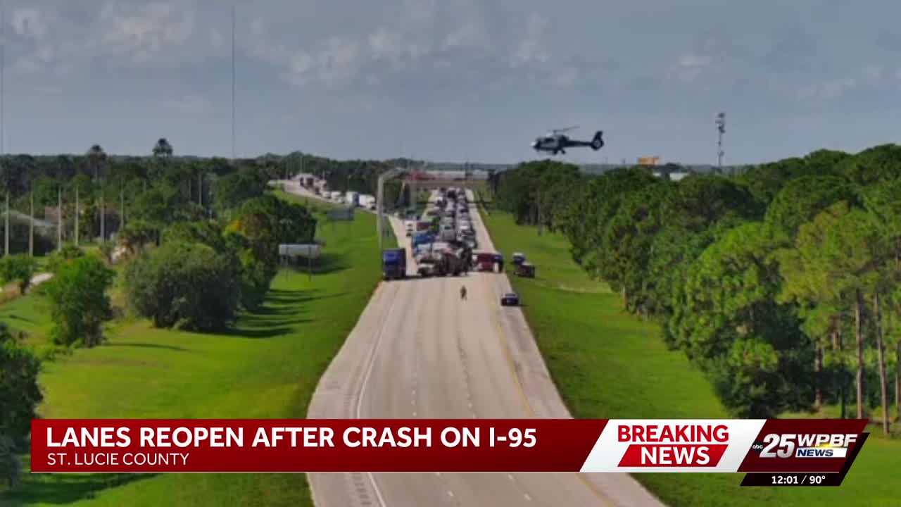 Lanes reopen after crash causes 3-mile backup on I-95 north in St. Lucie County