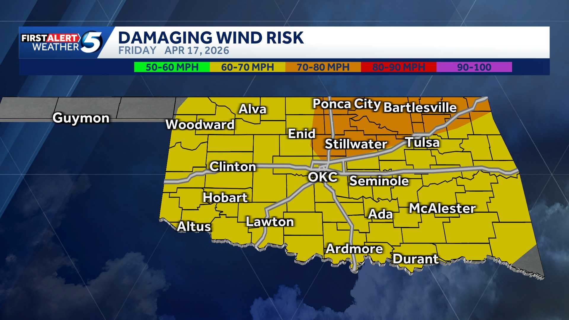 Oklahoma Weather Forecast: Storms late with strong cold front - KOCO