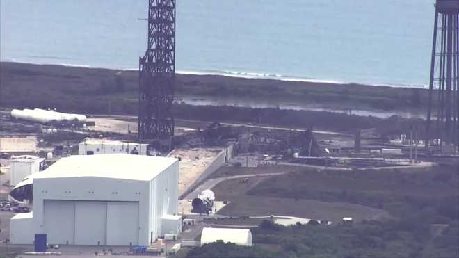 chopper 2 is over the launchpad after last night's blue origin rocket explosion