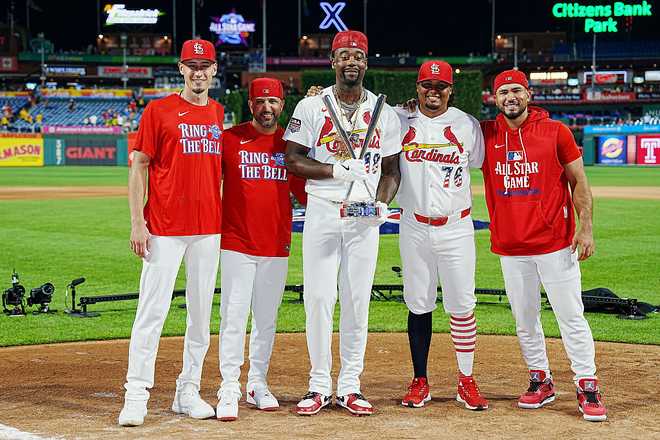 2026 T-Mobile Home Run Derby PHILADELPHIA, PA - JULY 13: Jordan Walker #18 of the St. Louis Cardinals poses with the trophy after winning the 2026 T-Mobile Home Run Derby at Citizens Bank Park on Monday, July 13, 2026 in Philadelphia, Pennsylvania. (Photo by Mary DeCicco/MLB Photos via Getty Images)