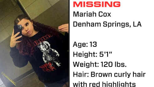 Louisiana law enforcement urgently searches for missing 13-year-old Mariah Cox