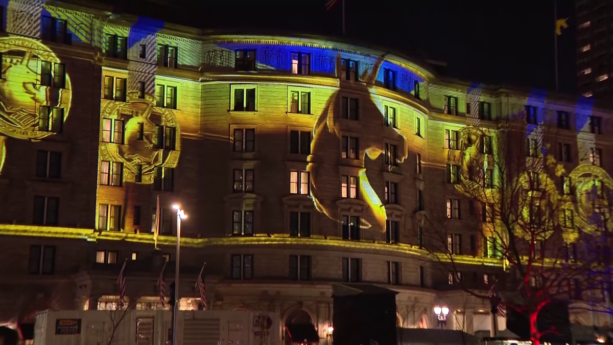 Marathon history comes alive on facade of iconic Boston hotel