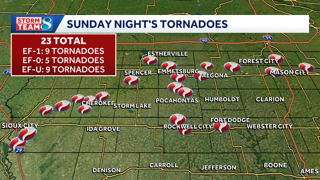 25 tornadoes confirmed so far in Iowa from recent storms