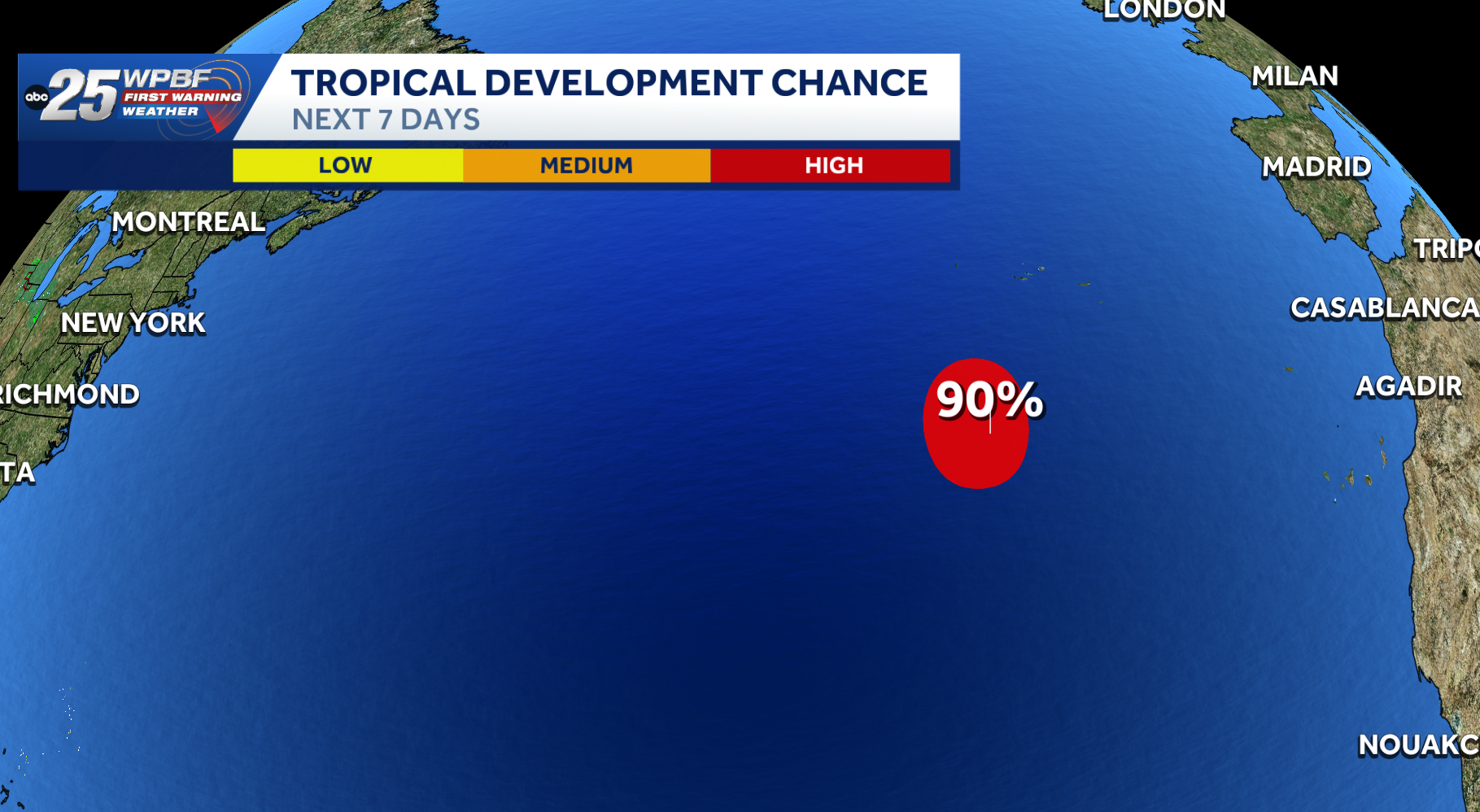 National Hurricane Center tracking Invest 99-L in eastern subtropical Atlantic