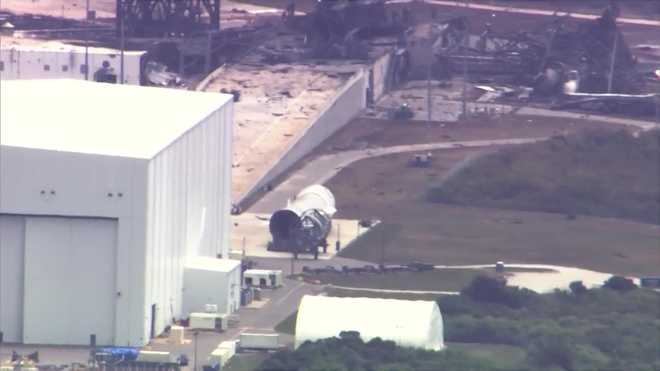 chopper 2 is over the launchpad after last night's blue origin rocket explosion