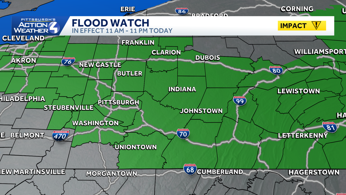Impact Day: Flood Watch, afternoon heavy rain for western PA