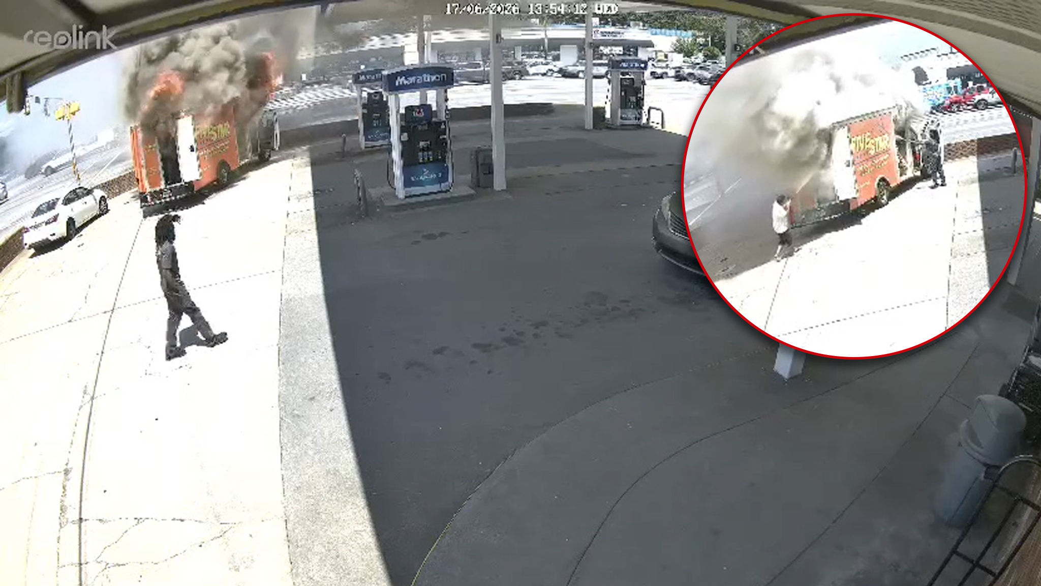 VIDEO: Bystanders rush in to help after truck catches fire at Greenville gas station