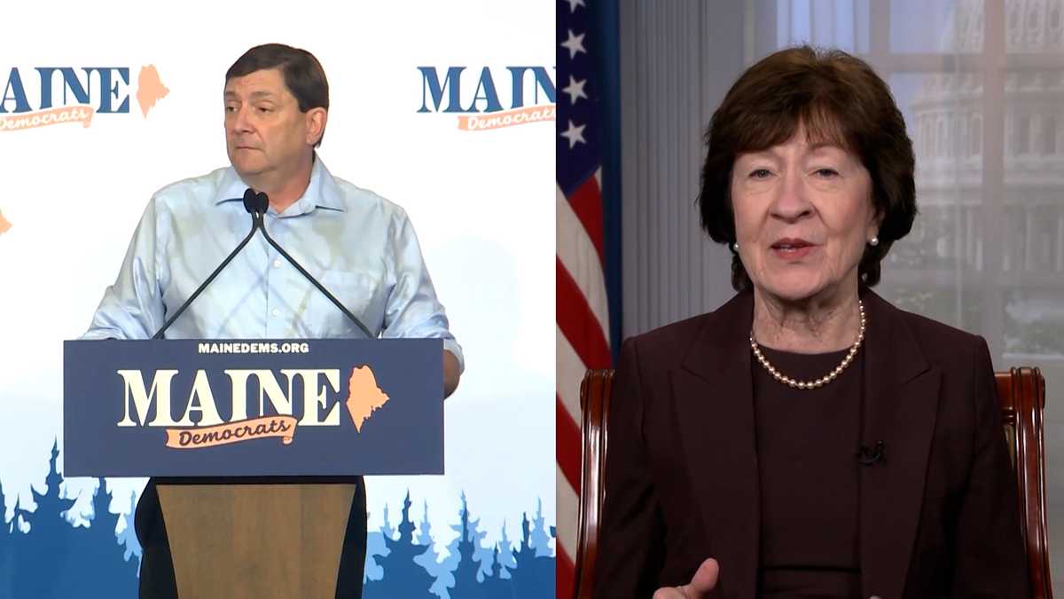 U.S. Senate candidates Troy Jackson and Susan Collins both campaign on Saturday, clash on Canadian tariffs