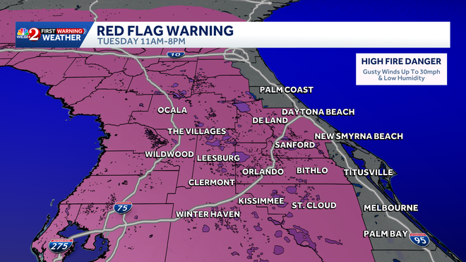 Red Flag Warnings issued for Central Florida