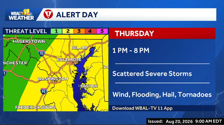 Alert Day Thursday with severe storms, flooding, and winds possible