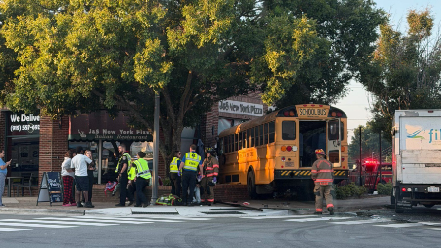 North Carolina school bus driver cited after crashing into pizza restaurant