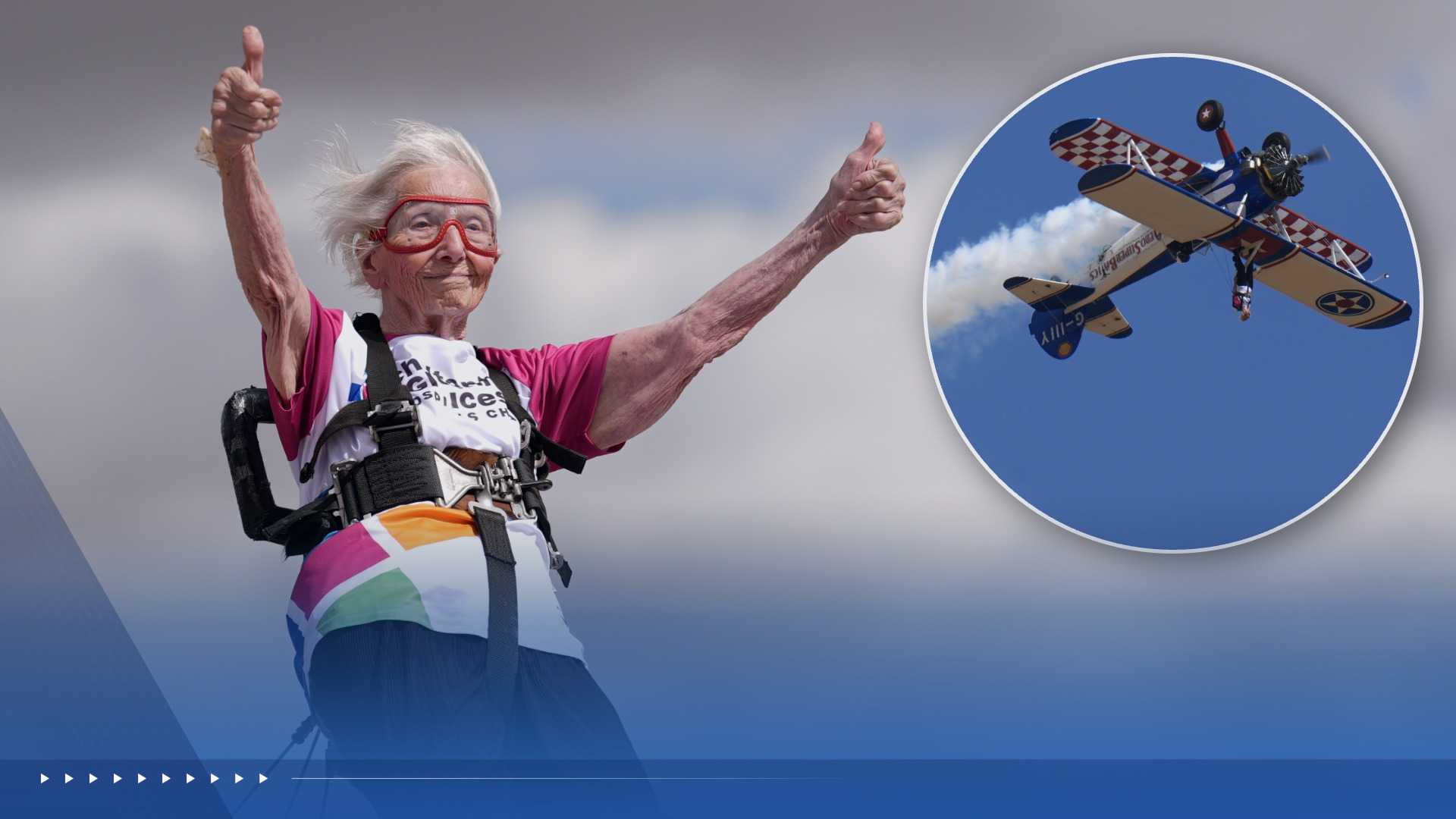 97-year-old woman breaks her own record, becoming world's oldest female wing walker