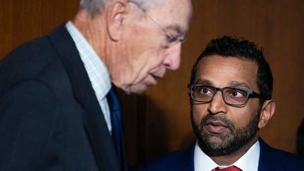 FBI Director Kash Patel talks with Senate Judiciary Committee Chairman Chuck Grassley, during an oversight hearing on the Federal Bureau of Investigation, in the Hart Senate office building on September 16, 2025.