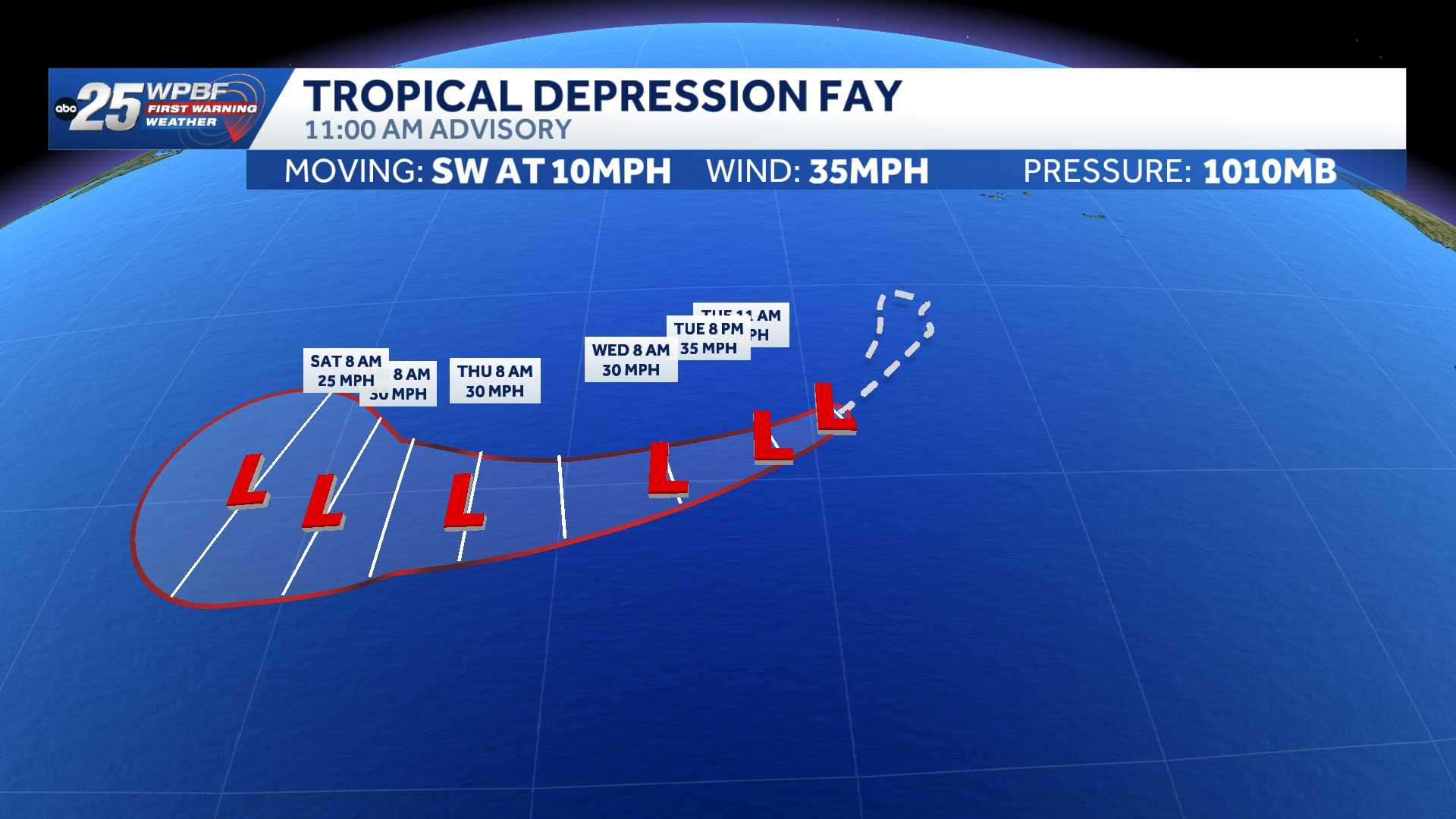 Fay weakens to tropical depression in the Atlantic