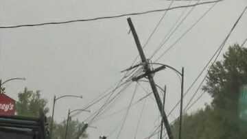 Damage is seen in Slater, Missouri, after tornado-warned storms early on April 27, 2026.