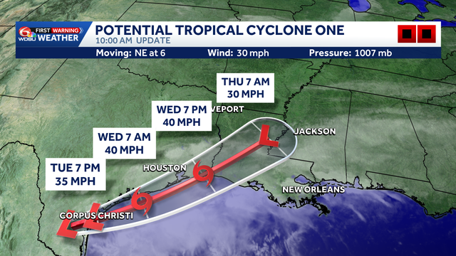 Potential Tropical Cyclone One is forecast to strengthen into Tropical Storm Arthur Wednesday morning