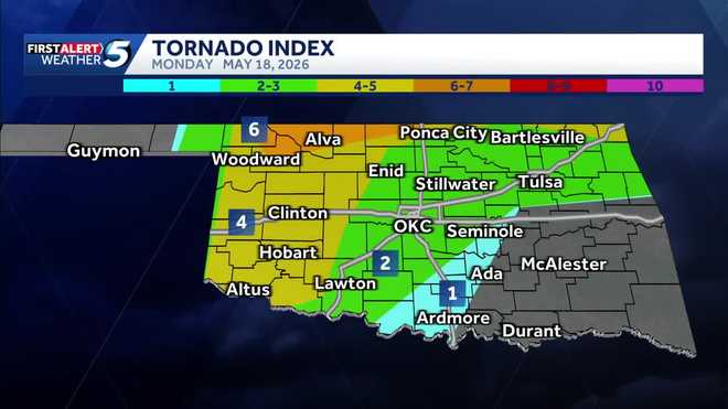 Oklahoma storm risk May 18, 2026
