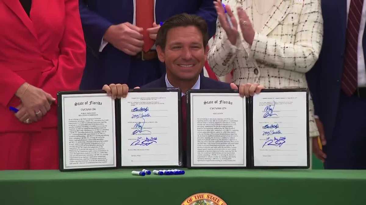 DeSantis signs union, Florida education bills at Fort Myers High School