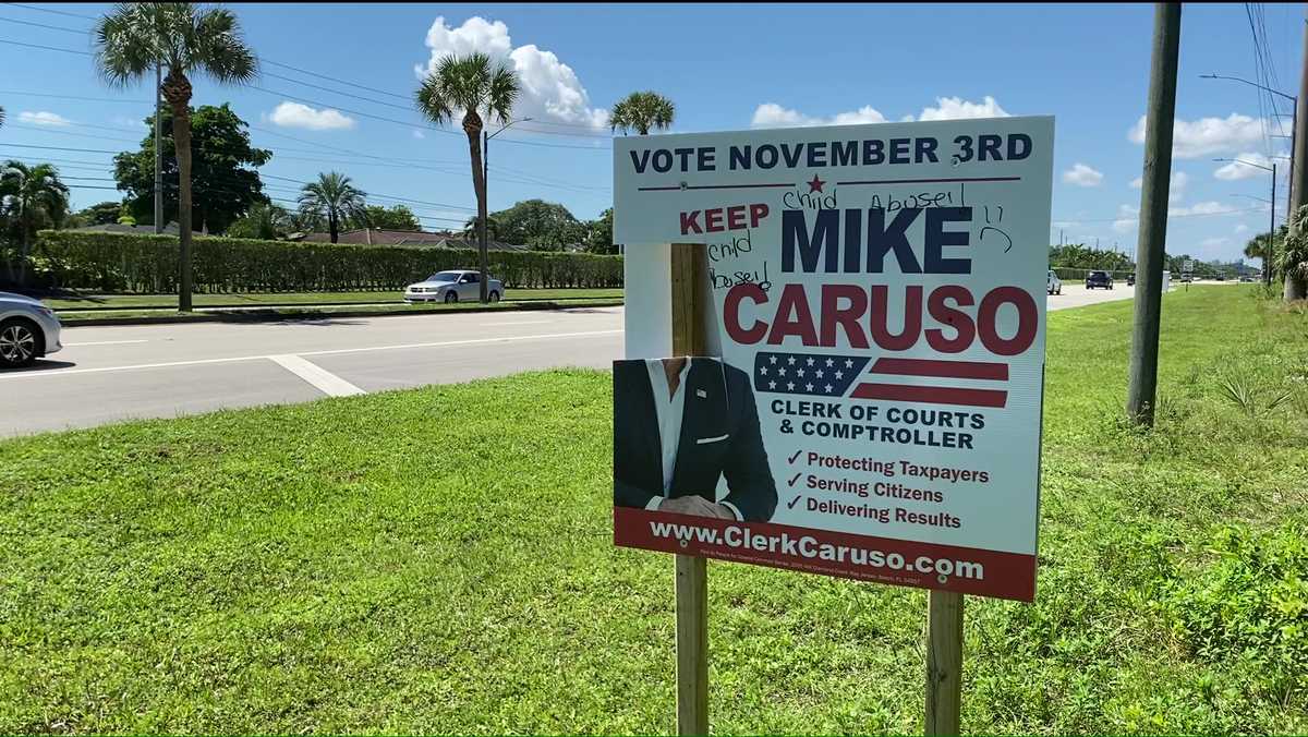 Mike Caruso's campaign sign damaged after arrest - WPBF