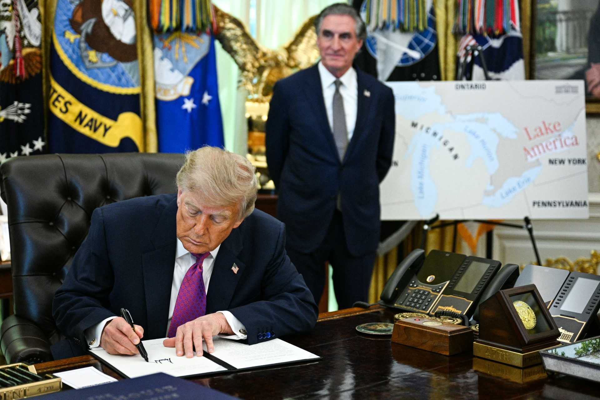 Trump signs order directing interior secretary to rename Lake Ontario to 'Lake America' as trade war with Canada escalates