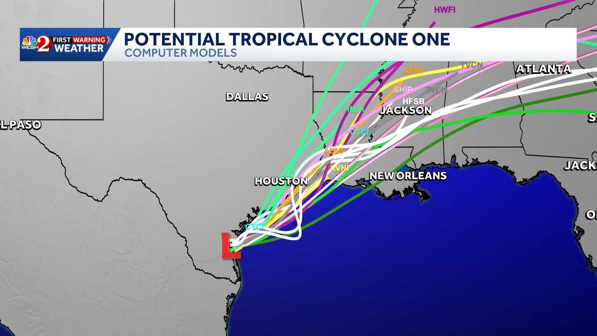 Potential Tropical Cyclone One likely to flood portions of Texas, Louisiana, forecasters say