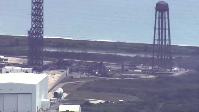 chopper 2 is over the launchpad after last night's blue origin rocket explosion