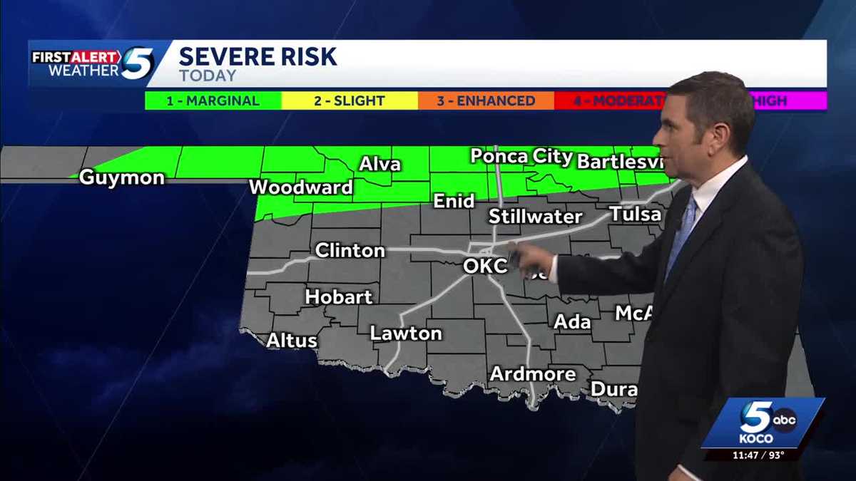 TIMELINE: Storms with a threat of damaging 70 mph wind possible in Oklahoma