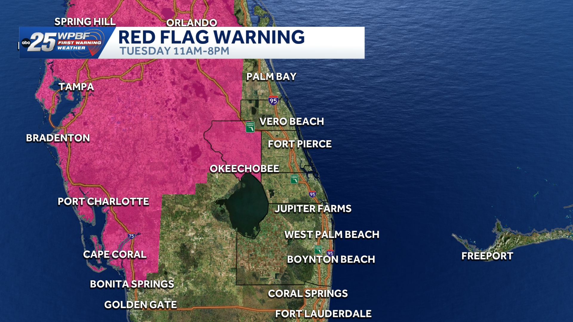 Red flag warning issued for Okeechobee County on Tuesday