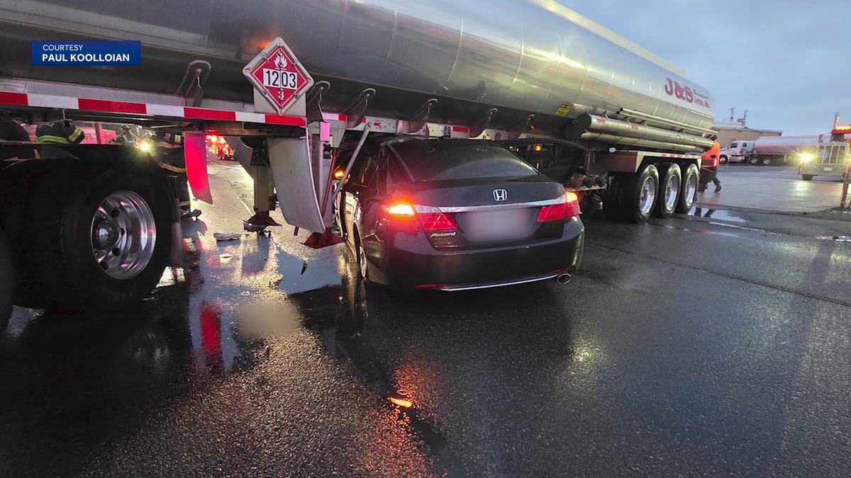Car trapped under oil tanker after crash in Chelsea, Massachusetts - WCVB