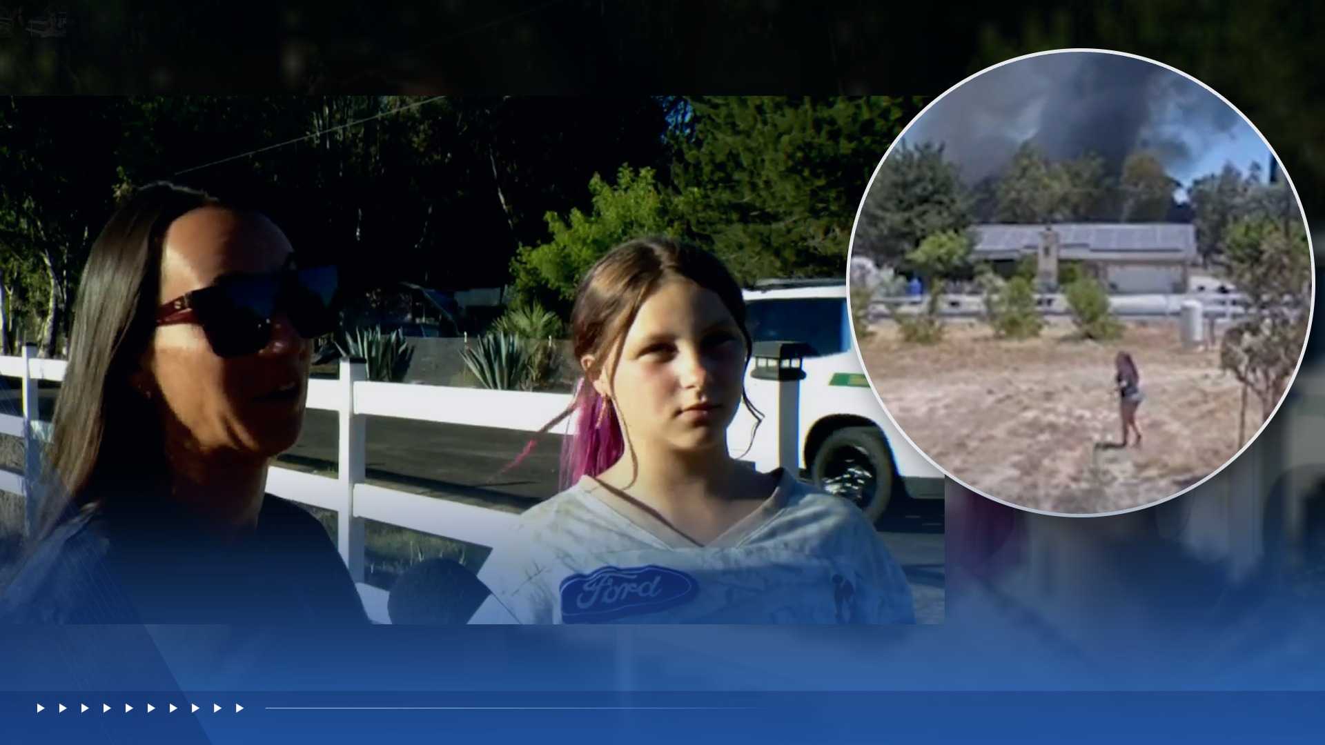Mom and daughter run to neighbor's home with garden hose to try to put out flames