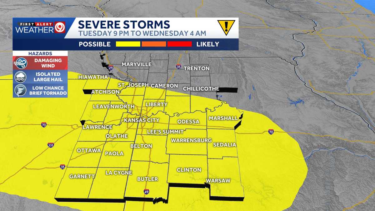 WEATHER BLOG: Overnight thunderstorms possible in Kansas City, brief tornado risk remains