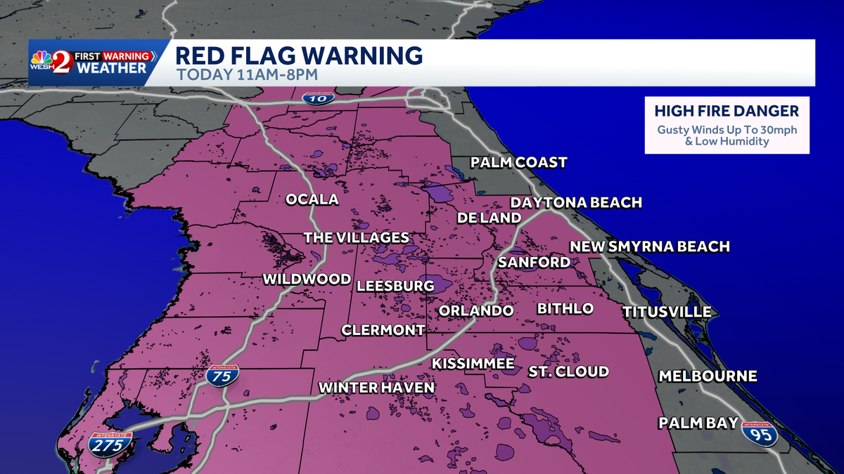 Red Flag Warnings: Dry air, gusty winds increase wildfire risk in Central Florida