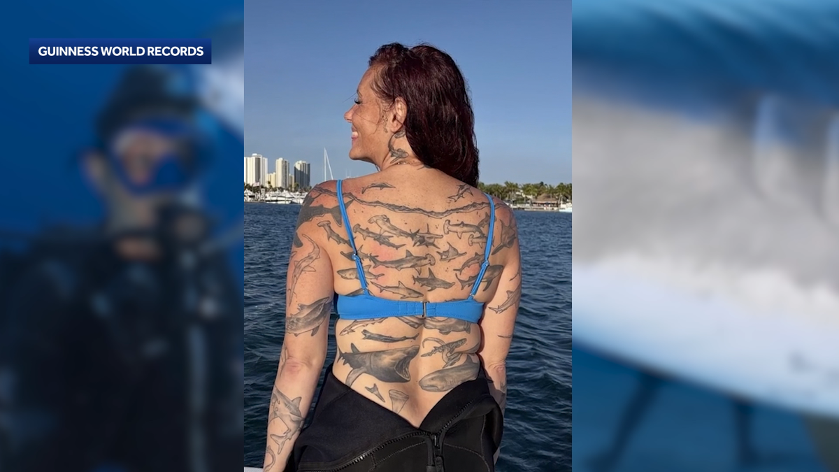 Maine woman with Guinness World Record for shark tattoos featured on shark week
