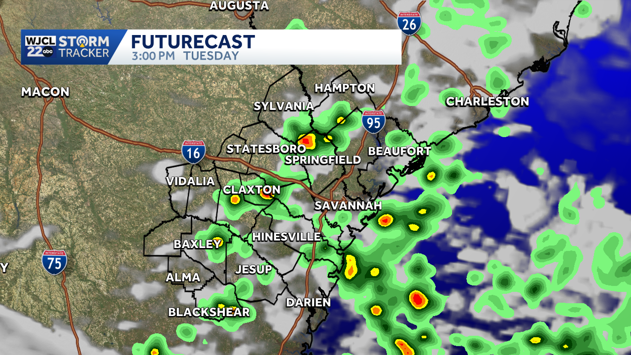 Isolated showers & storms in the forecast for Southeast Georgia & the Lowcountry on Tuesday
