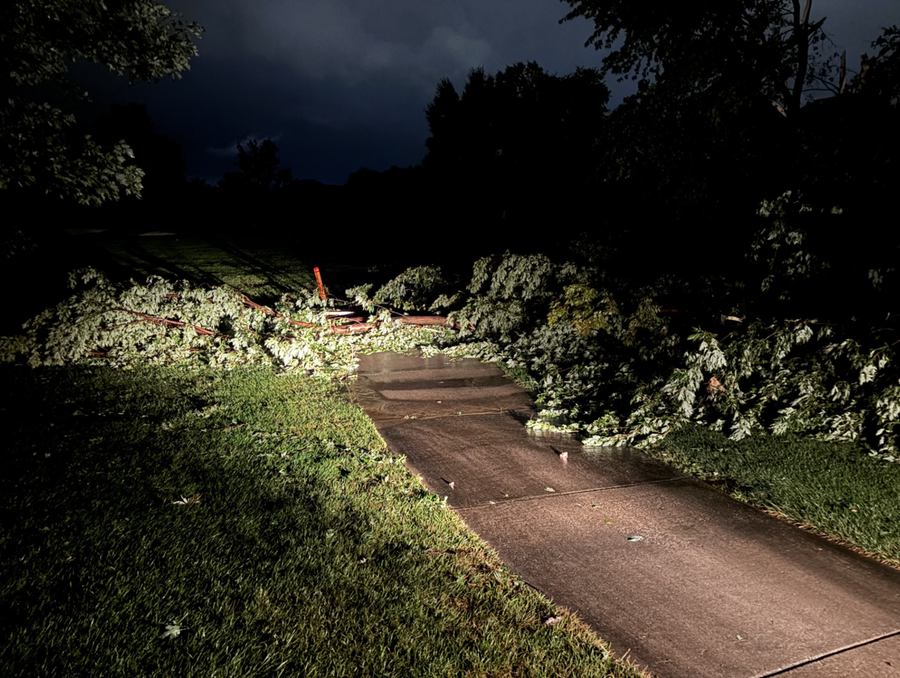 Golf course storm damage is shown.