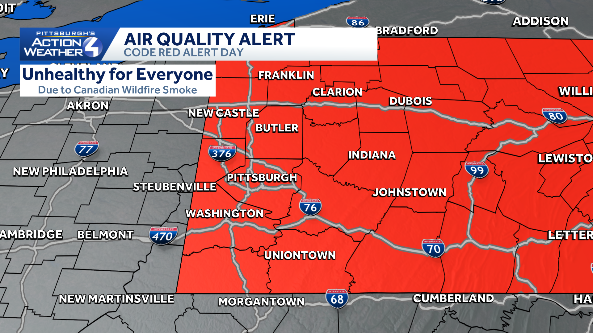 Pennsylvania Code Red air quality alert for Thursday , July 16